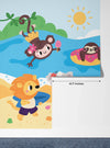 Happy Little Animals Wallpaper, Tropical Beach Mural, Oversized Custom Size Wall Art, Non-Woven, Non-Adhesive, Modern Wall Paper, Removable