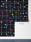 Colorful Lines, Dots Wallpaper, Black Background Mural, Oversized Custom Size Wall Art, Non-Woven, Non-Adhesive, Modern Wall Paper, Removable