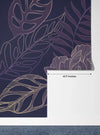 Purple Flowers Wallpaper, Big Leaves Mural, Oversized Custom Size Wall Art, Non-Woven, Non-Adhesive, Modern Wall Paper, Removable