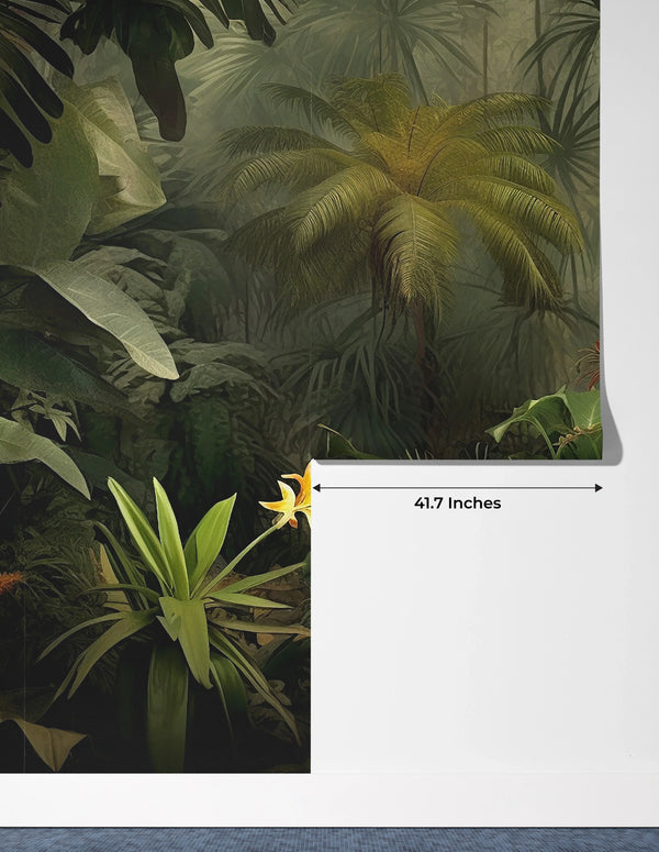 Green Forest Landscape Wallpaper, Tropical Plants Wall Mural, Oversized Custom Size Wall Art, Non-Woven, Non-Adhesive, Modern Wall Paper, Removable