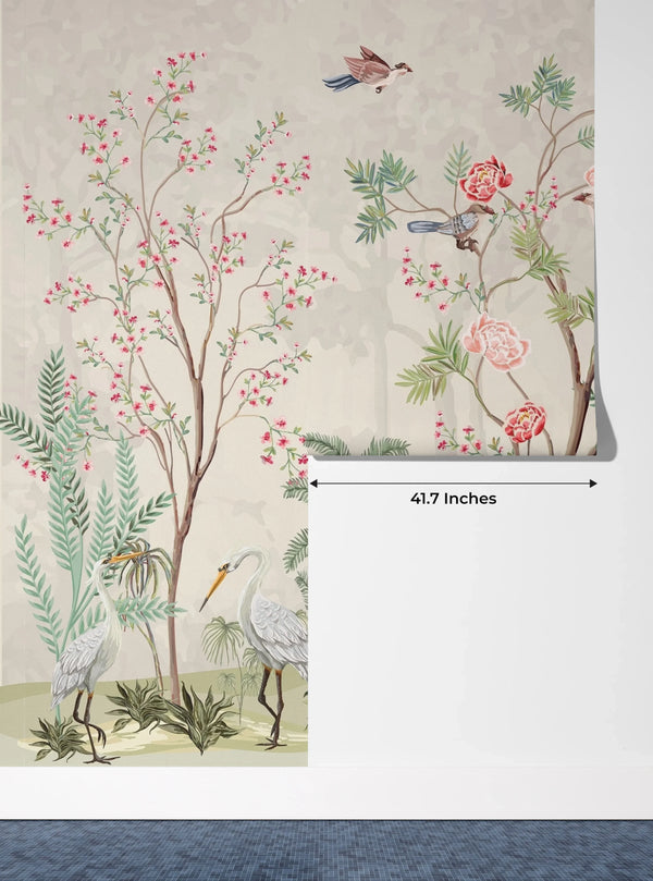 Blossom Trees Wallpaper, Sparrows Mural, Oversized Custom Size Wall Art, Non-Woven, Non-Adhesive, Modern Wall Paper, Removable