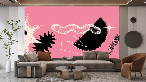 Geometric Shapes Wallpaper, Pink Background Mural, Oversized Custom Size Wall Art, Non - Woven, Non - Adhesive, Modern Wall Paper, Removable - Adawall Wallpaper - Registered Trade Accounts Only, Wallpaper Wholesale Account - W77635 - Adawall Wholesale - Wallpaper Wholesaler