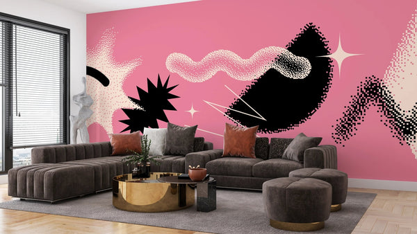 Geometric Shapes Wallpaper, Pink Background Mural, Oversized Custom Size Wall Art, Non - Woven, Non - Adhesive, Modern Wall Paper, Removable - Adawall Wallpaper - Registered Trade Accounts Only, Wallpaper Wholesale Account - W77635 - Adawall Wholesale - Wallpaper Wholesaler