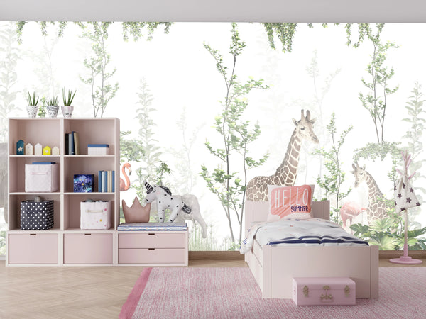 Cute Animals Wallpaper, Tropics Mural, Oversized Custom Size Wall Art, Non-Woven, Non-Adhesive, Modern Wall Paper, Removable