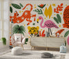 Exotic Tropical Wallpaper, Cartoon Retro Style Mural, Oversized Custom Size Wall Art, Non-Woven, Non-Adhesive, Modern Wall Paper, Removable