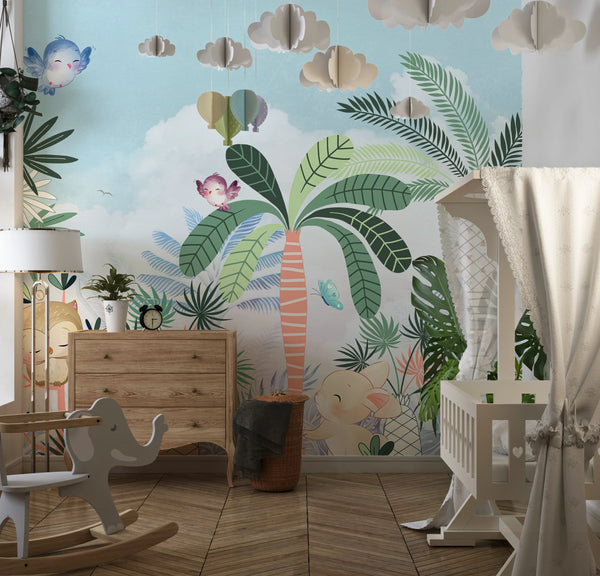 Cute Animals Wallpaper, Forest Mural, Oversized Custom Size Wall Art, Non-Woven, Non-Adhesive, Modern Wall Paper, Removable