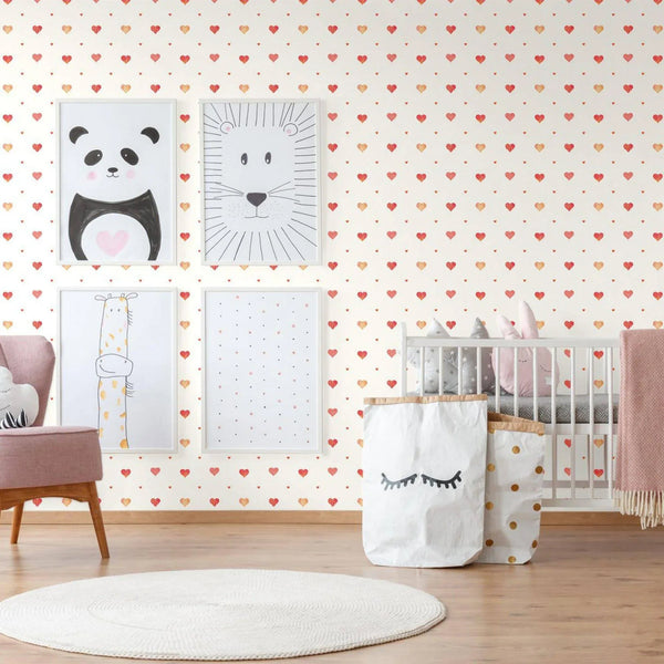 Girls Room Hearts Wallpaper, Textured Wallpaper, Girls Bedroom Wall Paper, Nursery Wallcovering, 114 sq ft, Light Yellow, Washable, Durable - Walloro High End Wallcoverings & More