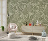 Botanic Plants Wallpaper, Green Mural, Oversized Custom Size Wall Art, Non-Woven, Non-Adhesive, Modern Wall Paper, Removable