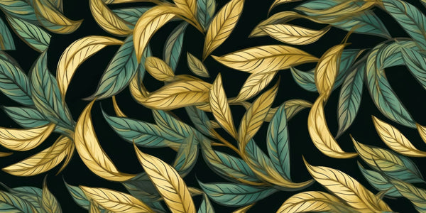 Gold and Light Green Leaves Wallpaper, Seamless Pattern Mural, Oversized Custom Size Wall Art, Non - Woven, Non - Adhesive, Modern Wall Paper, Removable - Adawall Wallpaper - Registered Trade Accounts Only, Wallpaper Wholesale Account - W77903 - Adawall Wholesale - Wallpaper Wholesaler