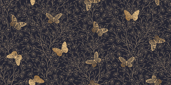 Gold Butterflies and Flowers Wallpaper, Black Background Mural, Oversized Custom Size Wall Art, Non - Woven, Non - Adhesive, Modern Wall Paper, Removable - Adawall Wallpaper - Registered Trade Accounts Only, Wallpaper Wholesale Account - W77807 - Adawall Wholesale - Wallpaper Wholesaler