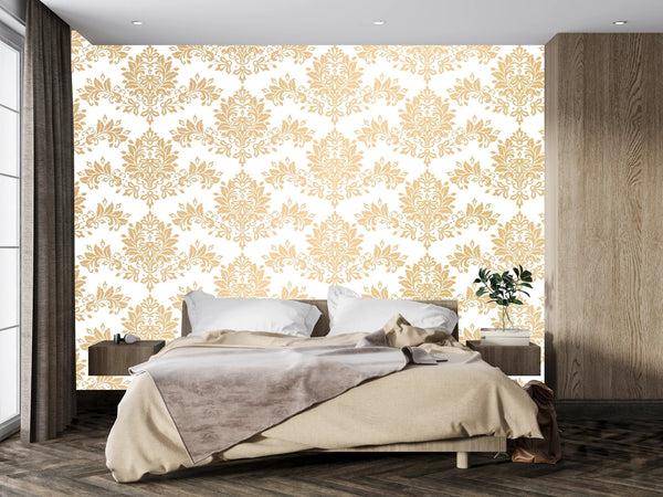 Gold Damask Wallpaper, Seamless Pattern Mural, Oversized Custom Size Wall Art, Non - Woven, Non - Adhesive, Modern Wall Paper, Removable - Adawall Wallpaper - Registered Trade Accounts Only, Wallpaper Wholesale Account - W77897 - Adawall Wholesale - Wallpaper Wholesaler