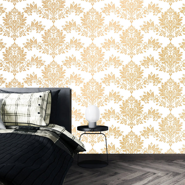 Gold Damask Wallpaper, Seamless Pattern Mural, Oversized Custom Size Wall Art, Non - Woven, Non - Adhesive, Modern Wall Paper, Removable - Adawall Wallpaper - Registered Trade Accounts Only, Wallpaper Wholesale Account - W77897 - Adawall Wholesale - Wallpaper Wholesaler