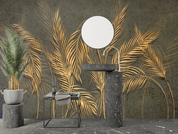 Gold Palm Leaves Wallpaper, Tropical Mural, Oversized Custom Size Wall Art, Non - Woven, Non - Adhesive, Modern Wall Paper, Removable - Adawall Wallpaper - Registered Trade Accounts Only, Wallpaper Wholesale Account - W77997 - Adawall Wholesale - Wallpaper Wholesaler