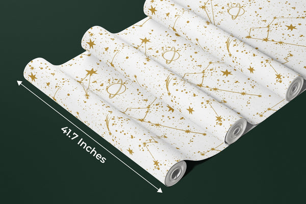Golden Constellation Wallpaper, White Background Mural, Oversized Custom Size Wall Art, Non - Woven, Non - Adhesive, Modern Wall Paper, Removable - Adawall Wallpaper - Registered Trade Accounts Only, Wallpaper Wholesale Account - W77798 - Adawall Wholesale - Wallpaper Wholesaler