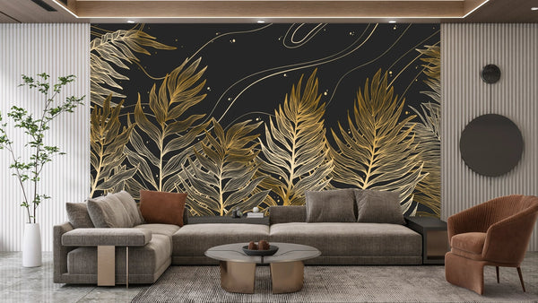 Golden Exotic Palm Leaves Wallpaper, Seamless Pattern Mural, Oversized Custom Size Wall Art, Non - Woven, Non - Adhesive, Modern Wall Paper, Removable - Adawall Wallpaper - Registered Trade Accounts Only, Wallpaper Wholesale Account - W78062 - Adawall Wholesale - Wallpaper Wholesaler