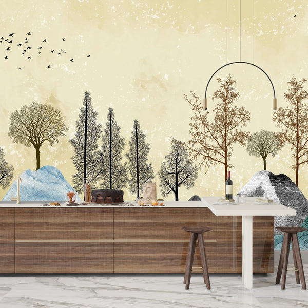 Golden Trees Wallpaper, Abstract Landscape Mural, Oversized Custom Size Wall Art, Non - Woven, Non - Adhesive, Modern Wall Paper, Removable - Adawall Wallpaper - Registered Trade Accounts Only, Wallpaper Wholesale Account - W78157 - Adawall Wholesale - Wallpaper Wholesaler