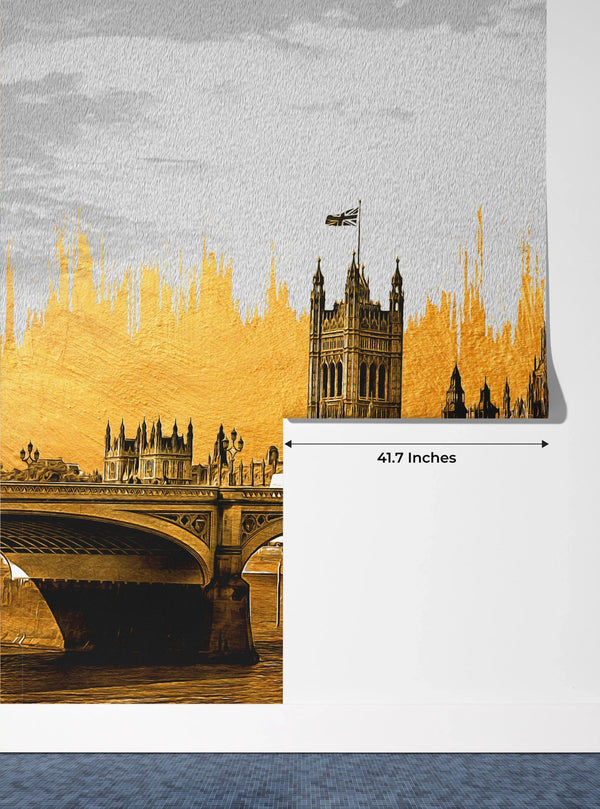 Golden View of Big Ben Wallpaper, Westminster Bridge Mural, Oversized Custom Size Wall Art, Non - Woven, Non - Adhesive, Modern Wall Paper, Removable - Adawall Wallpaper - Registered Trade Accounts Only, Wallpaper Wholesale Account - W78165 - Adawall Wholesale - Wallpaper Wholesaler