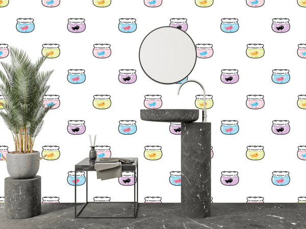 Goldfishes Doodle Wallpaper, Seamless Pattern Mural, Oversized Custom Size Wall Art, Non - Woven, Non - Adhesive, Modern Wall Paper, Removable - Adawall Wallpaper - Registered Trade Accounts Only, Wallpaper Wholesale Account - W77788 - Adawall Wholesale - Wallpaper Wholesaler