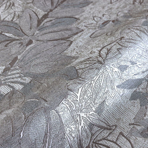 Gray, Silver Elegant Embossed Leaf Pattern Wallpaper, 3D Textured Floral Plants Botanic Wall Paper - Adawall Wallpaper - Registered Trade Accounts Only, Wallpaper Wholesale Account - 9907-4 - Adawall Wholesale - Wallpaper Wholesaler