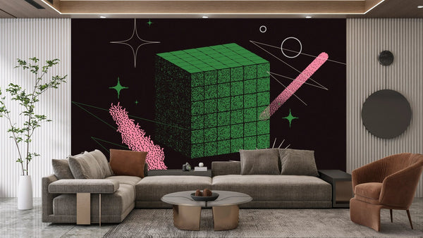 Green Cube Wallpaper, Abstract Geometric Shapes Mural, Oversized Custom Size Wall Art, Non - Woven, Non - Adhesive, Modern Wall Paper, Removable - Adawall Wallpaper - Registered Trade Accounts Only, Wallpaper Wholesale Account - W77630 - Adawall Wholesale - Wallpaper Wholesaler
