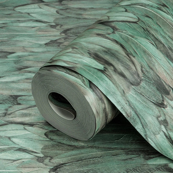 Green Feathers Pattern Embossed Wallpaper, Tropical 3D Textured Birds Vivid Wallcovering - Adawall Wallpaper - Registered Trade Accounts Only, Wallpaper Wholesale Account - 9913-4 - Adawall Wholesale - Wallpaper Wholesaler