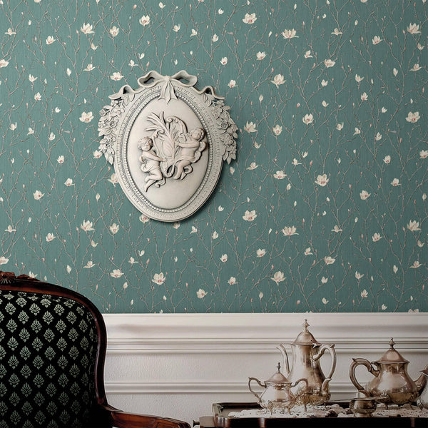 Green Floral Blossom Embossed Wallpaper, Flower Branches Chinoiserie Wallcovering - Adawall Wallpaper - Registered Trade Accounts Only, Wallpaper Wholesale Account - 7800-4 - Adawall Wholesale - Wallpaper Wholesaler
