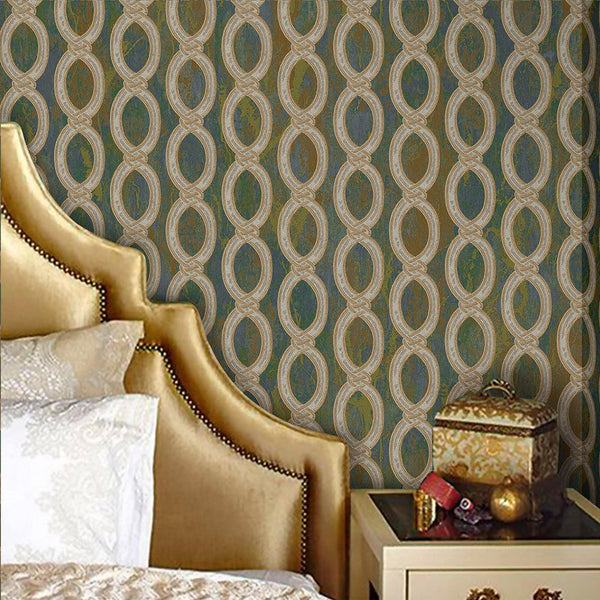 Green Geometric Chain Pattern Wallpaper, Deep Embossed Stylish Sparkling Luxury Design - Adawall Wallpaper - Registered Trade Accounts Only, Wallpaper Wholesale Account - 7808-4 - Adawall Wholesale - Wallpaper Wholesaler