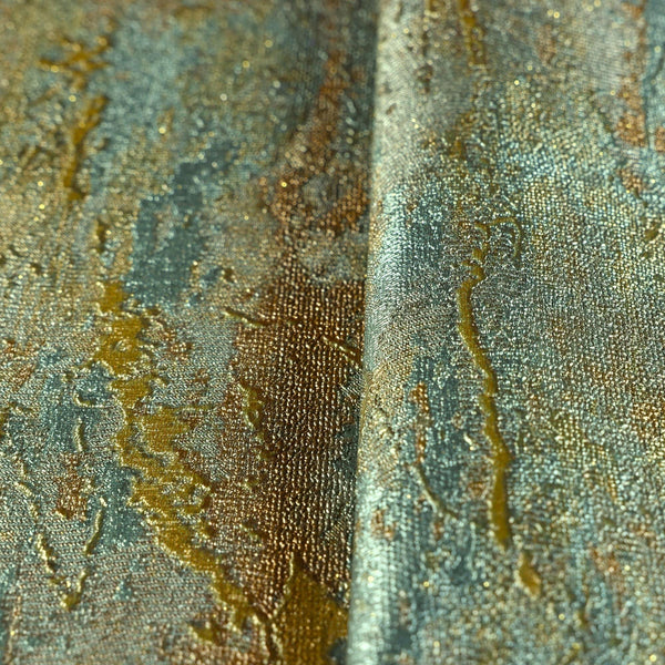 Green Gold Distressed Metallic Embossed Wallpaper, Shiny Rustic Industrial Modern Wallcovering - Walloro High End Wallcoverings & More