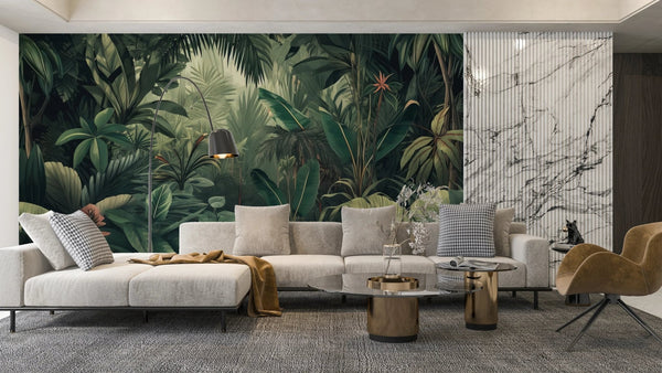 Green Jungle Wallpaper, Tropical Leaves Wall Mural, Oversized Custom Size Wall Art, Non - Woven, Non - Adhesive, Modern Wall Paper, Removable - Adawall Wallpaper - Registered Trade Accounts Only, Wallpaper Wholesale Account - W77478 - Adawall Wholesale - Wallpaper Wholesaler