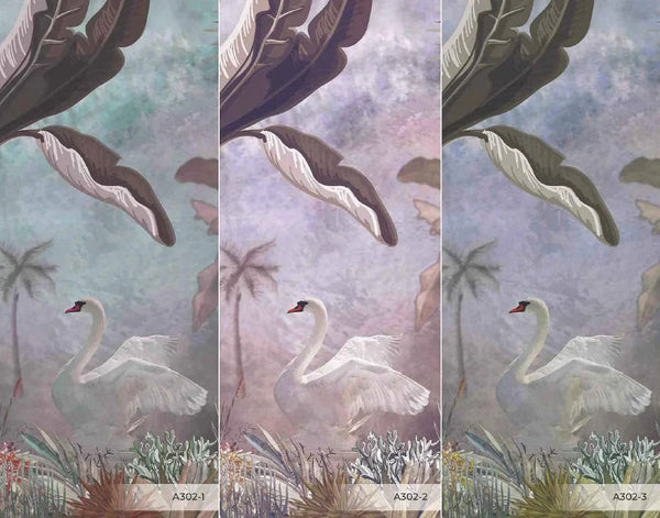Green Modern Luxury Tropical Wallpaper, Swan, Non - Woven Custom Wall Mural, Non - Adhesive, Washable, Decorative, Removable, Home Decor Wall Art - Adawall Wallpaper - Registered Trade Accounts Only, Wallpaper Wholesale Account - A302-1 - Adawall Wholesale - Wallpaper Wholesaler