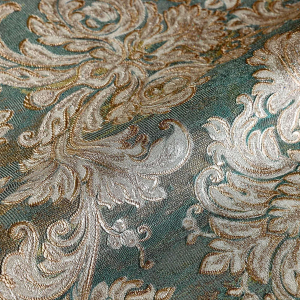 Green Rich Baroque Damask Wallpaper Deep Embossed Shimmering Vintage Design - Walloro High End Wallcoverings & More