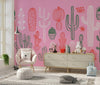 Hand Drawn Cactus Wallpaper, Pink Background Mural, Oversized Custom Size Wall Art, Non - Woven, Non - Adhesive, Modern Wall Paper, Removable - Adawall Wallpaper - Registered Trade Accounts Only, Wallpaper Wholesale Account - W78206 - Adawall Wholesale - Wallpaper Wholesaler