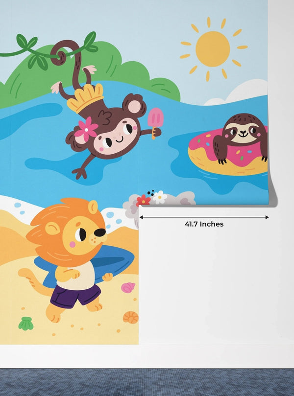 Happy Little Animals Wallpaper, Tropical Beach Mural, Oversized Custom Size Wall Art, Non - Woven, Non - Adhesive, Modern Wall Paper, Removable - Adawall Wallpaper - Registered Trade Accounts Only, Wallpaper Wholesale Account - W78128 - Adawall Wholesale - Wallpaper Wholesaler