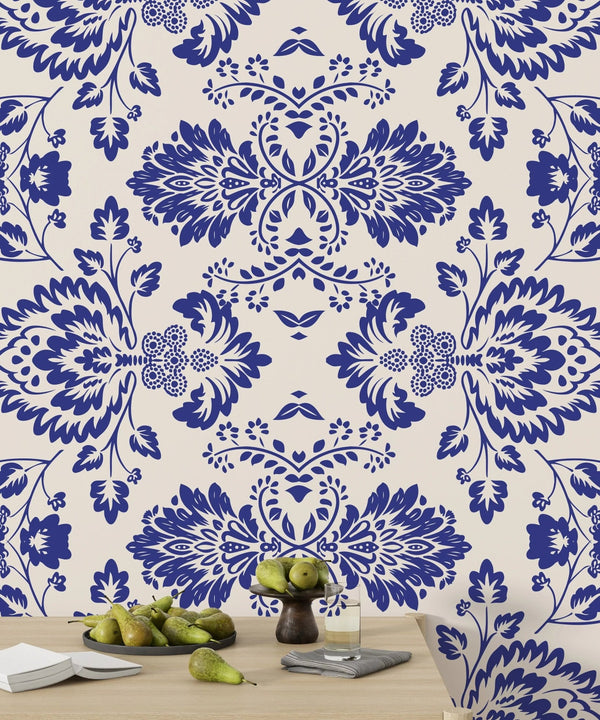 Ikat Floral Paisley Wallpaper, White Background Mural, Oversized Custom Size Wall Art, Non - Woven, Non - Adhesive, Modern Wall Paper, Removable - Adawall Wallpaper - Registered Trade Accounts Only, Wallpaper Wholesale Account - W77528 - Adawall Wholesale - Wallpaper Wholesaler
