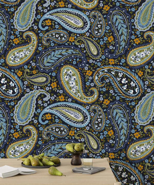 Indian Floral Pattern Wallpaper, Dark Background Mural, Oversized Custom Size Wall Art, Non - Woven, Non - Adhesive, Modern Wall Paper, Removable - Adawall Wallpaper - Registered Trade Accounts Only, Wallpaper Wholesale Account - W77530 - Adawall Wholesale - Wallpaper Wholesaler