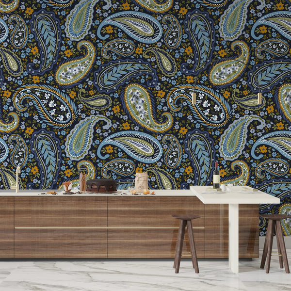 Indian Floral Pattern Wallpaper, Dark Background Mural, Oversized Custom Size Wall Art, Non - Woven, Non - Adhesive, Modern Wall Paper, Removable - Adawall Wallpaper - Registered Trade Accounts Only, Wallpaper Wholesale Account - W77530 - Adawall Wholesale - Wallpaper Wholesaler