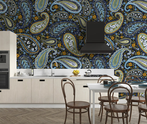 Indian Floral Pattern Wallpaper, Dark Background Mural, Oversized Custom Size Wall Art, Non - Woven, Non - Adhesive, Modern Wall Paper, Removable - Adawall Wallpaper - Registered Trade Accounts Only, Wallpaper Wholesale Account - W77530 - Adawall Wholesale - Wallpaper Wholesaler