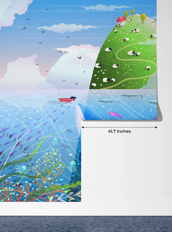 Island in the Ocean Wallpaper, Green Hill Mural, Oversized Custom Size Wall Art, Non - Woven, Non - Adhesive, Modern Wall Paper, Removable - Adawall Wallpaper - Registered Trade Accounts Only, Wallpaper Wholesale Account - W78131 - Adawall Wholesale - Wallpaper Wholesaler