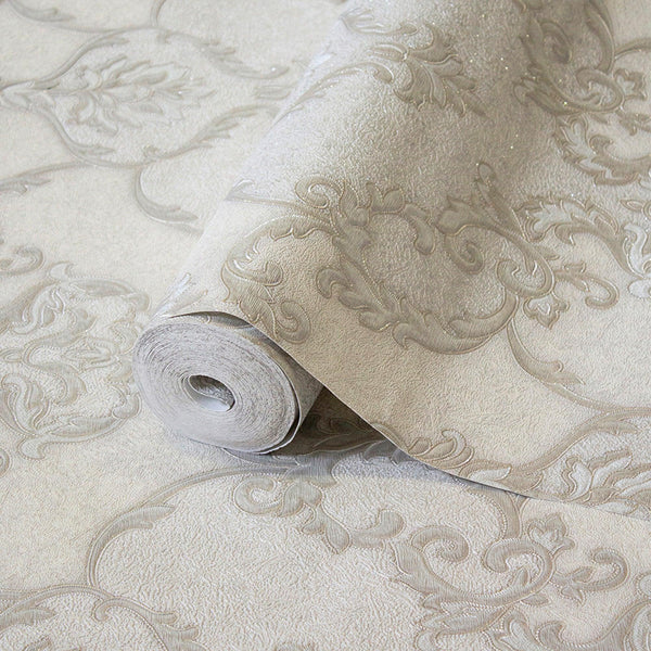 Italian Damask Embossed Wallpaper, Light Gray Sparkling Neutral Colors Luxury Wallcovering, 3D Textured, Non - Woven, Non - Pasted - Adawall Wallpaper - Registered Trade Accounts Only, Wallpaper Wholesale Account - 1403-4 - Adawall Wholesale - Wallpaper Wholesaler