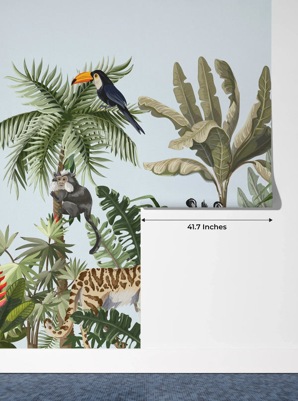 Jungle Animals Wallpaper, Flowers Mural, Oversized Custom Size Wall Art, Non - Woven, Non - Adhesive, Modern Wall Paper, Removable - Adawall Wallpaper - Registered Trade Accounts Only, Wallpaper Wholesale Account - W77660 - Adawall Wholesale - Wallpaper Wholesaler