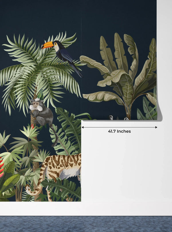 Jungle Animals Wallpaper, Tropical Plants Mural, Oversized Custom Size Wall Art, Non - Woven, Non - Adhesive, Modern Wall Paper, Removable - Adawall Wallpaper - Registered Trade Accounts Only, Wallpaper Wholesale Account - W77657 - Adawall Wholesale - Wallpaper Wholesaler