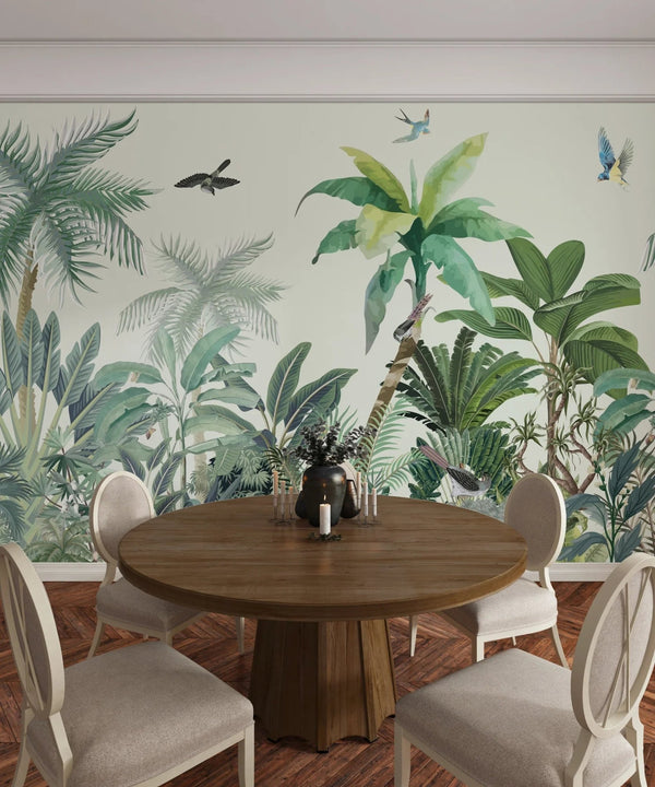 Jungle Palms Wallpaper, Birds Mural, Oversized Custom Size Wall Art, Non - Woven, Non - Adhesive, Modern Wall Paper, Removable - Adawall Wallpaper - Registered Trade Accounts Only, Wallpaper Wholesale Account - W77776 - Adawall Wholesale - Wallpaper Wholesaler