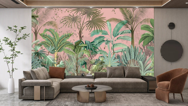 Jungle Wallpaper, Pink Sky Mural, Oversized Custom Size Wall Art, Non - Woven, Non - Adhesive, Modern Wall Paper, Removable - Adawall Wallpaper - Registered Trade Accounts Only, Wallpaper Wholesale Account - W77709 - Adawall Wholesale - Wallpaper Wholesaler