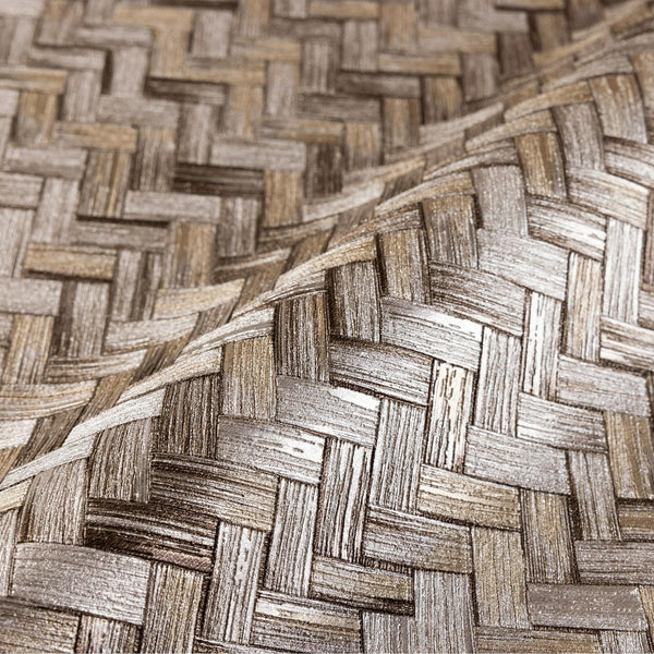 Jute Basket Weave Chevron Wallpaper, Brown 3D Deep Embossed Non-Woven Braided Geometric Pattern - Walloro High End Wallcoverings & More