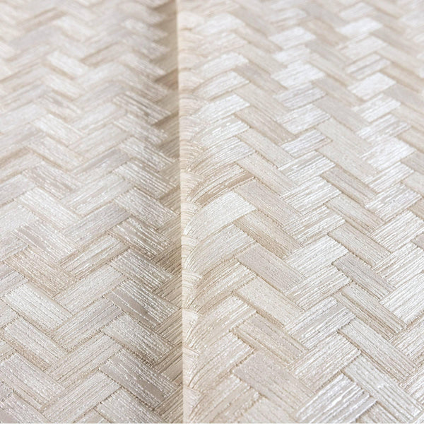 Jute Basket Weave Chevron Wallpaper, Cream 3D Deep Embossed Non-Woven Braided Geometric Pattern - Walloro High End Wallcoverings & More