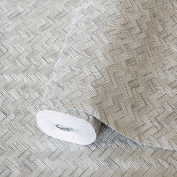 Jute Basket Weave Chevron Wallpaper, Gray 3D Deep Embossed Non-Woven Braided Geometric Pattern - Walloro High End Wallcoverings & More