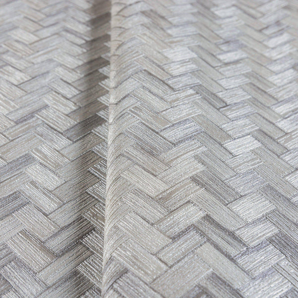 Jute Basket Weave Chevron Wallpaper, Gray 3D Deep Embossed Non-Woven Braided Geometric Pattern - Walloro High End Wallcoverings & More