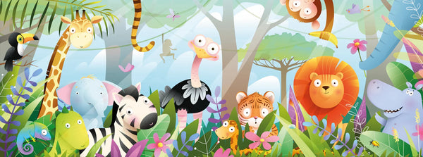 Kids Animals in Jungle Wallpaper, Wild Tropical Mural, Oversized Custom Size Wall Art, Non - Woven, Non - Adhesive, Modern Wall Paper, Removable - Adawall Wallpaper - Registered Trade Accounts Only, Wallpaper Wholesale Account - W77537 - Adawall Wholesale - Wallpaper Wholesaler