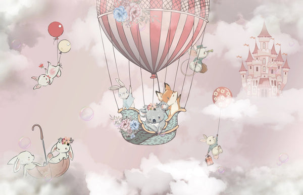 Kids Balloon Wallpaper, Animals Mural, Oversized Custom Size Wall Art, Non - Woven, Non - Adhesive, Modern Wall Paper, Removable - Adawall Wallpaper - Registered Trade Accounts Only, Wallpaper Wholesale Account - W77780 - Adawall Wholesale - Wallpaper Wholesaler