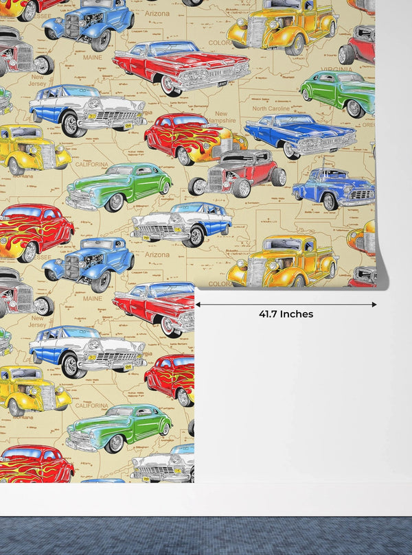 Kids Cars Wallpaper, Seamless Pattern Mural, Oversized Custom Size Wall Art, Non - Woven, Non - Adhesive, Modern Wall Paper, Removable - Adawall Wallpaper - Registered Trade Accounts Only, Wallpaper Wholesale Account - W77826 - Adawall Wholesale - Wallpaper Wholesaler